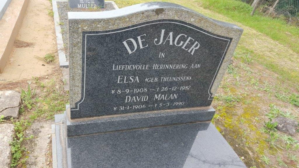 JAGER David Malan, de 1906-1990 &amp; Elsa THEUNISSEN 1908-1987