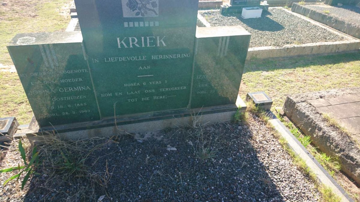 KRIEK Izak Frederik 1878-1967 &amp; Josina Germina OOSTHUIZEN 1885-1963