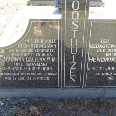 OOSTHUIZEN Hendrik Jacobus 1919-2007 &amp; Johanna Daliena P.M. SAAYMAN 1920-1989