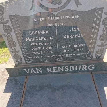 RENSBURG Jan Abraham, van 1899-1977 &amp; Susanna Margaretha HERBST 1898-1976