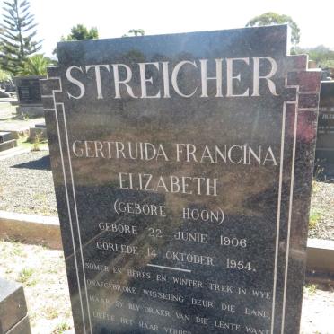 STREICHER Gertruida Francina Elizabeth nee HOON 1906-1954