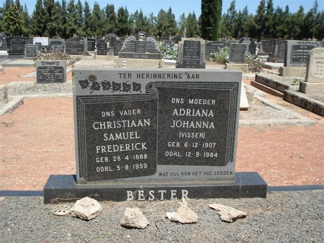 BESTER Christiaan Samuel Frederick 1888-1959 &amp; Adriana Johanna VISSER 1907-1984