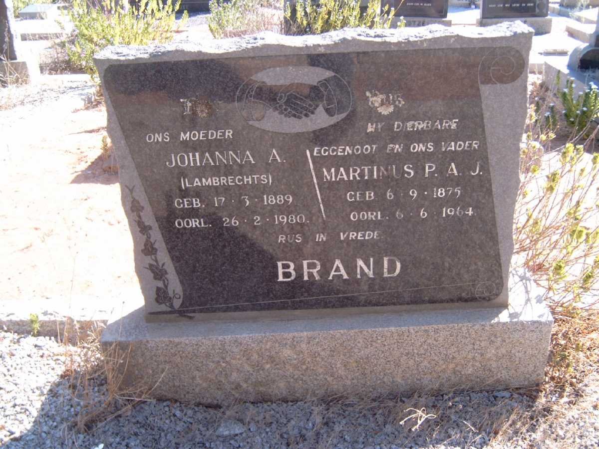 BRAND Martinus P.A.J. 1875-1964 &amp; Johanna A. LAMBRECHTS 1889-1980