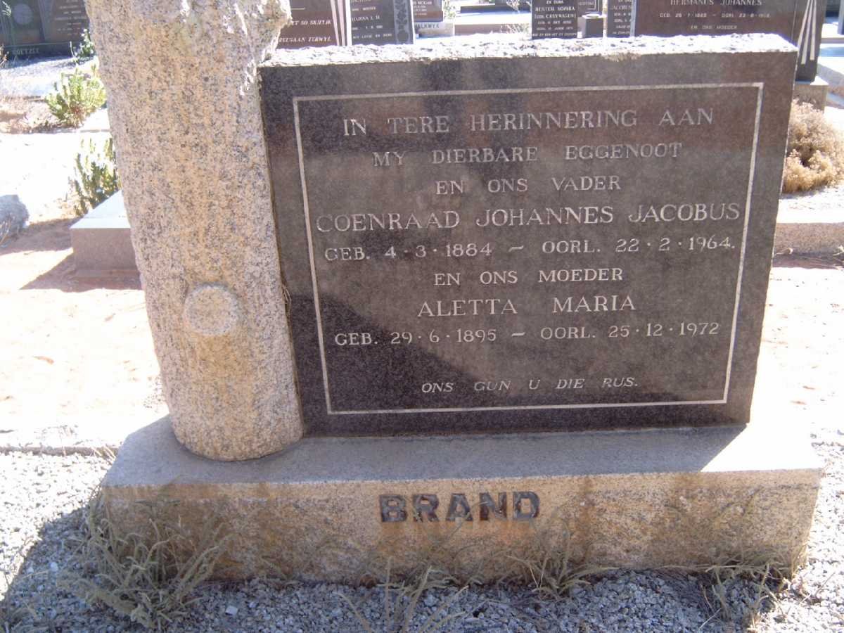 BRAND Coenraad Johannes Jacobus 1884-1964 &amp; Aletta Maria 1895-1972