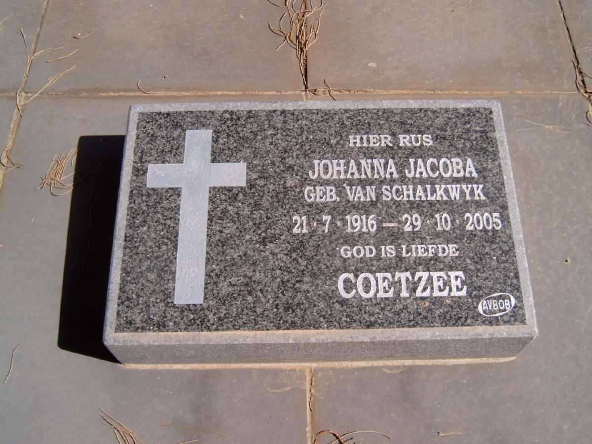 COETZEE Johanna Jacoba nee VAN SCHALKWYK 1916-2005