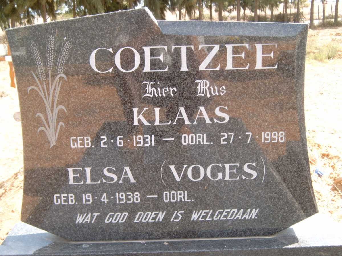 COETZEE Klaas 1931-1998 &amp; Elsa VOGES 1938-