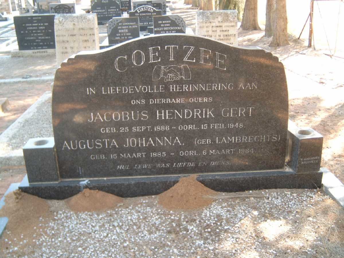 COETZEE Jacobus Hendrik Gert 1886-1948 &amp; Augusta Johanna LAMBRECHTS 1885-1964