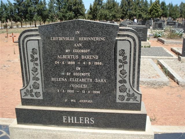 EHLERS Albertus Barend 1899-1968 &amp; Helena Elizabeth Sara VOGES 1900-1996
