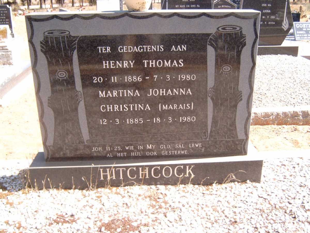 HITCHCOCK Henry Thomas 1886-1980 &amp; Martina Johanna Christina MARAIS 1885-1980