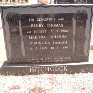 HITCHCOCK Henry Thomas 1886-1980 &amp; Martina Johanna Christina MARAIS 1885-1980