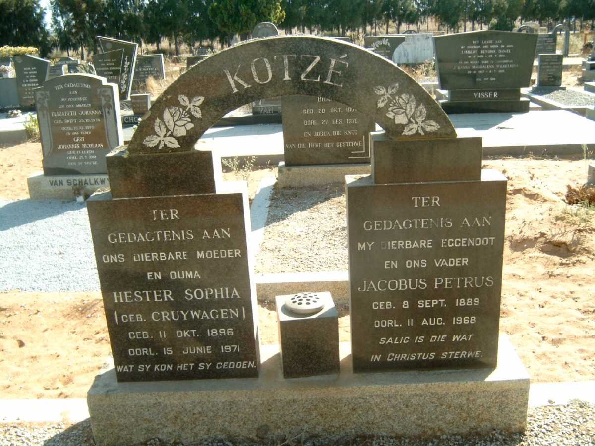 KOTZE Jacobus Petrus 1889-1968 &amp; Hester Sophia CRUYWAGEN 1896-1971