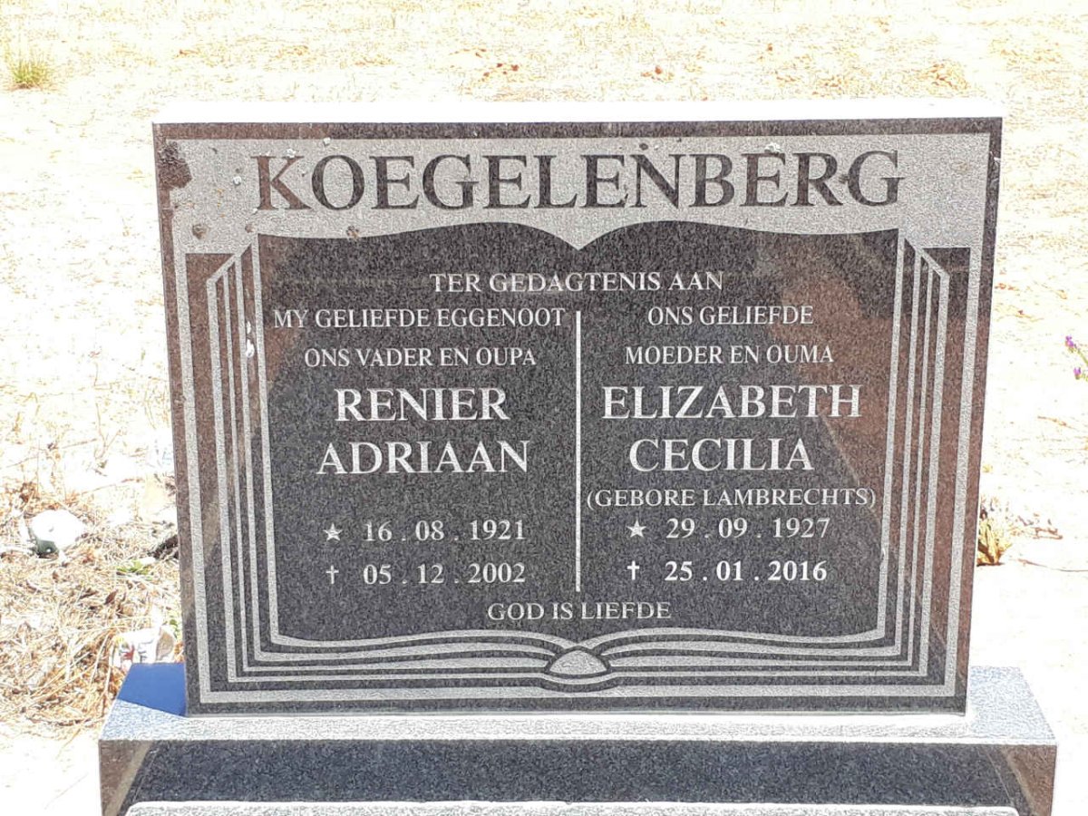 KOEGELENBERG Renier Adriaan 1921-2002 &amp; Elizabeth Cecilia LAMBRECHTS 1927-2016