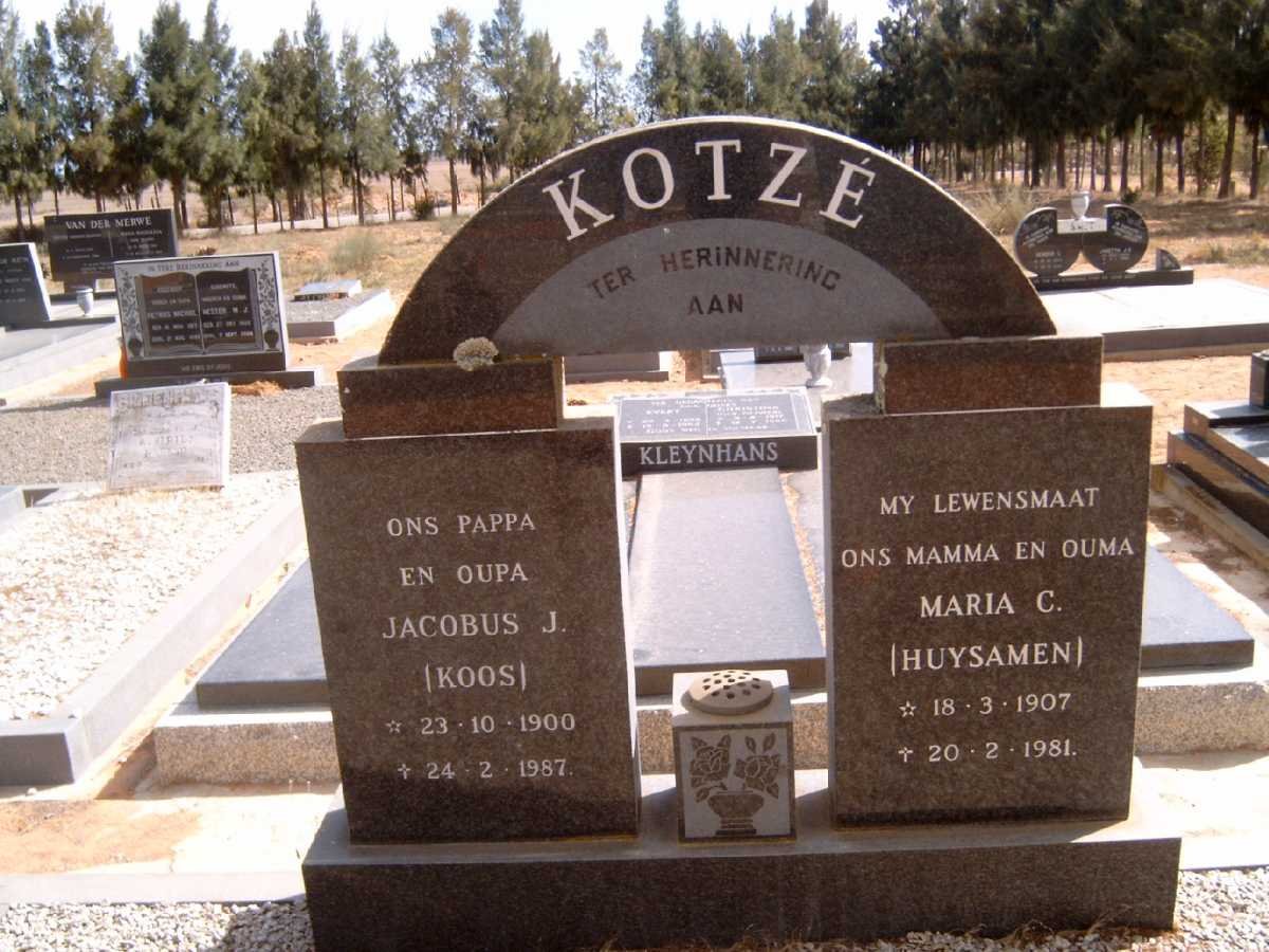 KOTZE Jacobus J. 1900-1987 &amp; Maria C. HUYSAMEN 1907-1981