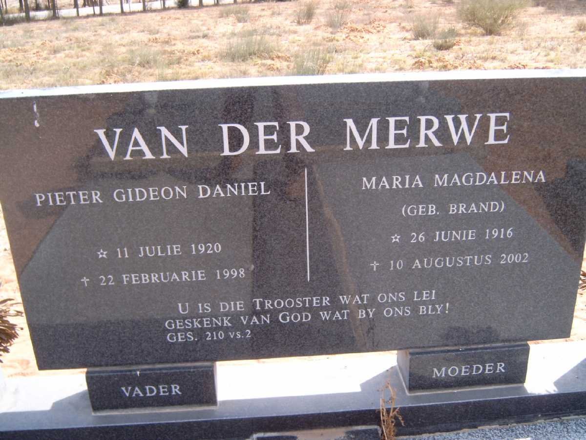 MERWE Pieter Gideon Daniel, van der 1920-1998 &amp; Maria Magdalena BRAND 1916-2002