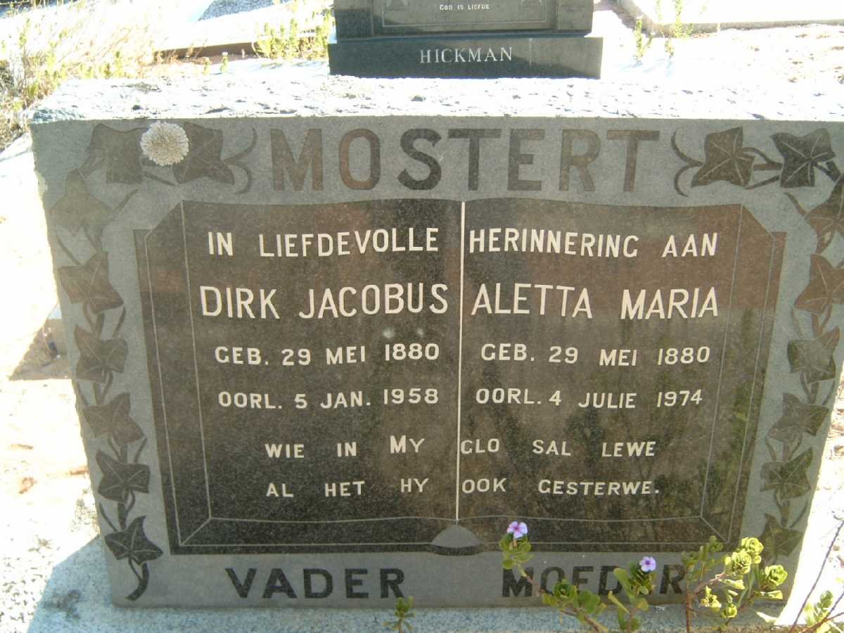 MOSTERT Dirk Jacobus 1880-1958 &amp; Aletta Maria 1880-1974