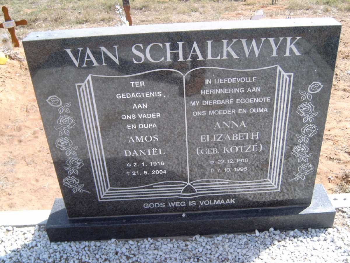 SCHALKWYK Amos Daniel, van 1916-2004 &amp; Anna Elizabeth KOTZE 1919-1995