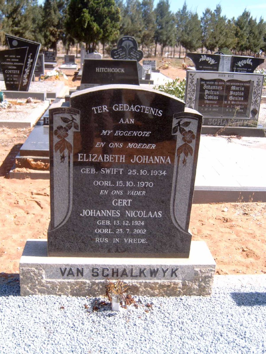 SCHALKWYK Gert Johannes Nicolaas, van 1924-2002 &amp; Elizabeth Johanna SWIFT 1934-1970