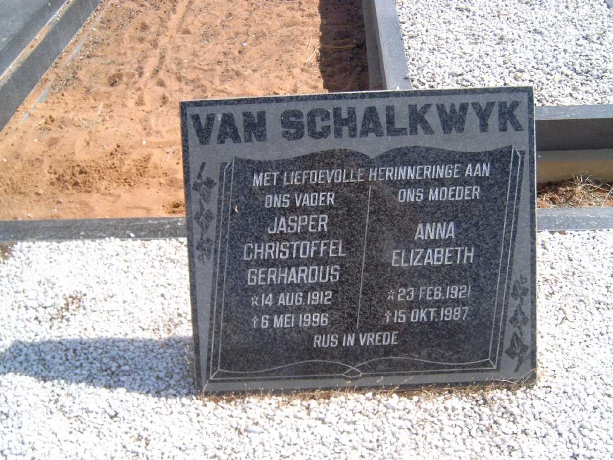 SCHALKWYK Jasper Christoffel Gerhardus, van 1912-1996 &amp; Anna Elizabeth 1921-1987