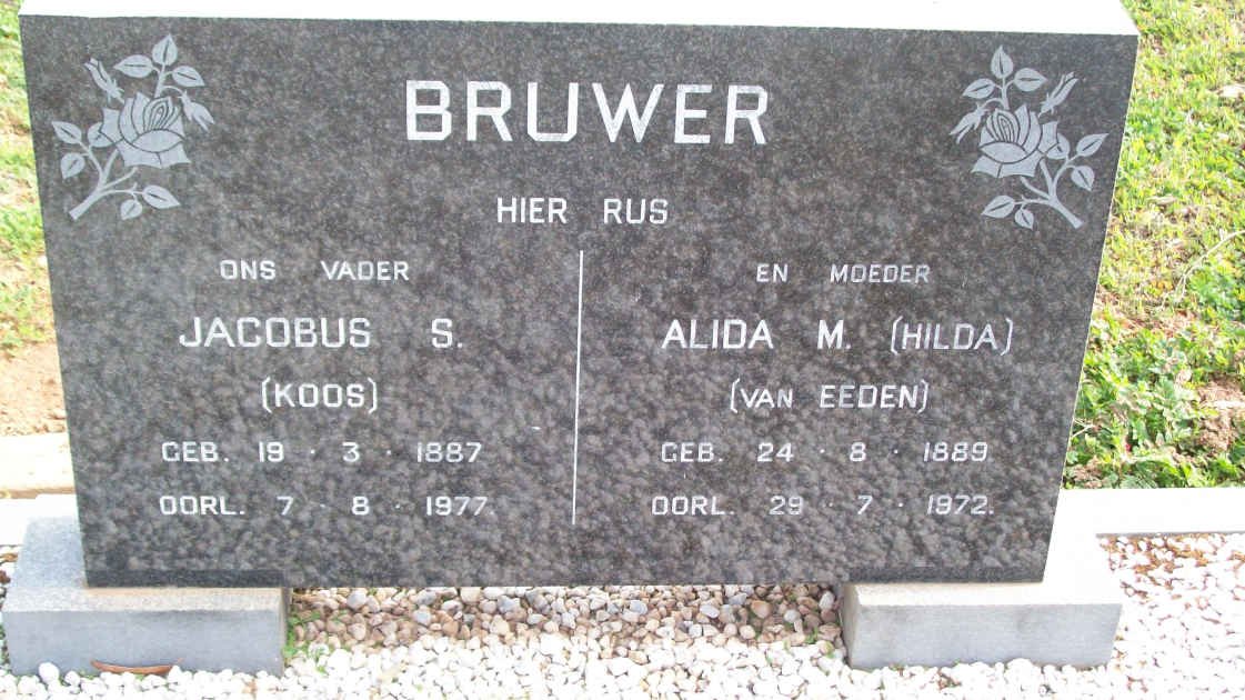 BRUWER Jacobus S. 1887-1977 &amp; alida M. VAN EEDEN 1889-1972