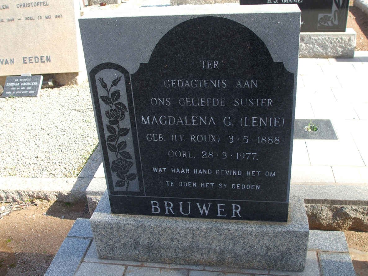 BRUWER Magdalena G. nee LE ROUX 1888-1977