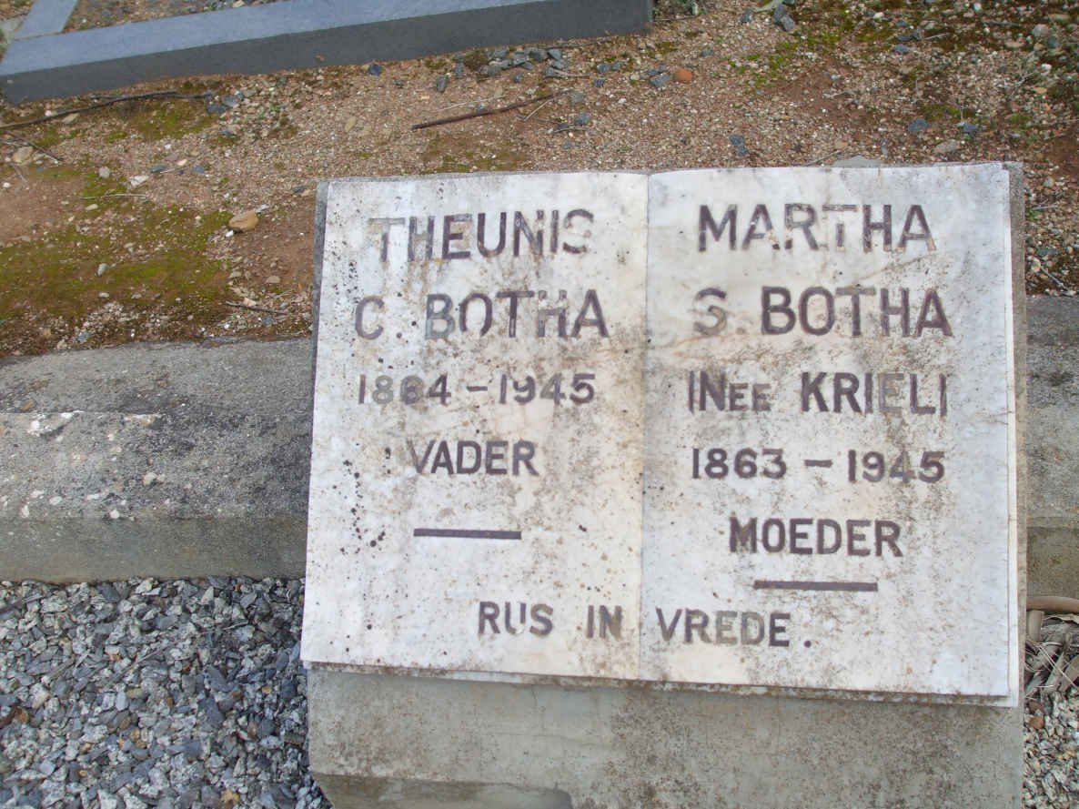 BOTHA Theunis C. 1864-1945 &amp; Martha G. KRIEL 1863-1945