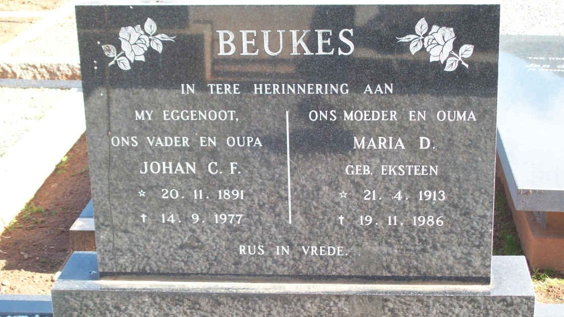 BEUKES Johan C.F. 1891-1977 &amp; Maria D. EKSTEEN 1913-1986