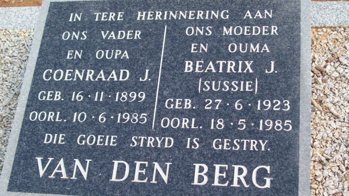 BERG Coenraad J., van den 1899-1985 &amp; Beatrix J. 1923-1985
