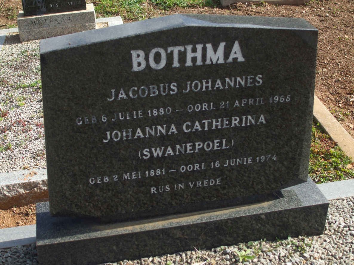 BOTHMA Jacobus Johannes 1880-1965 &amp; Johanna Catherina SWANEPOEL 1881-1974