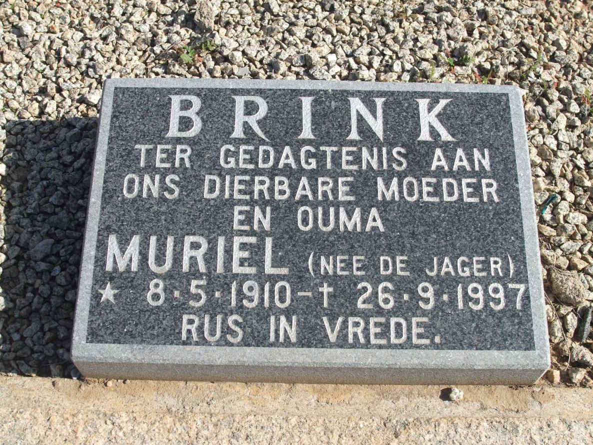 BRINK Muriel nee DE JAGER 1910-1997