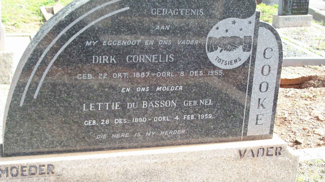 COOKE Dirk Cornelis 1887-1955 &amp; Lettie DU BASSON nee NEL 1890-1959
