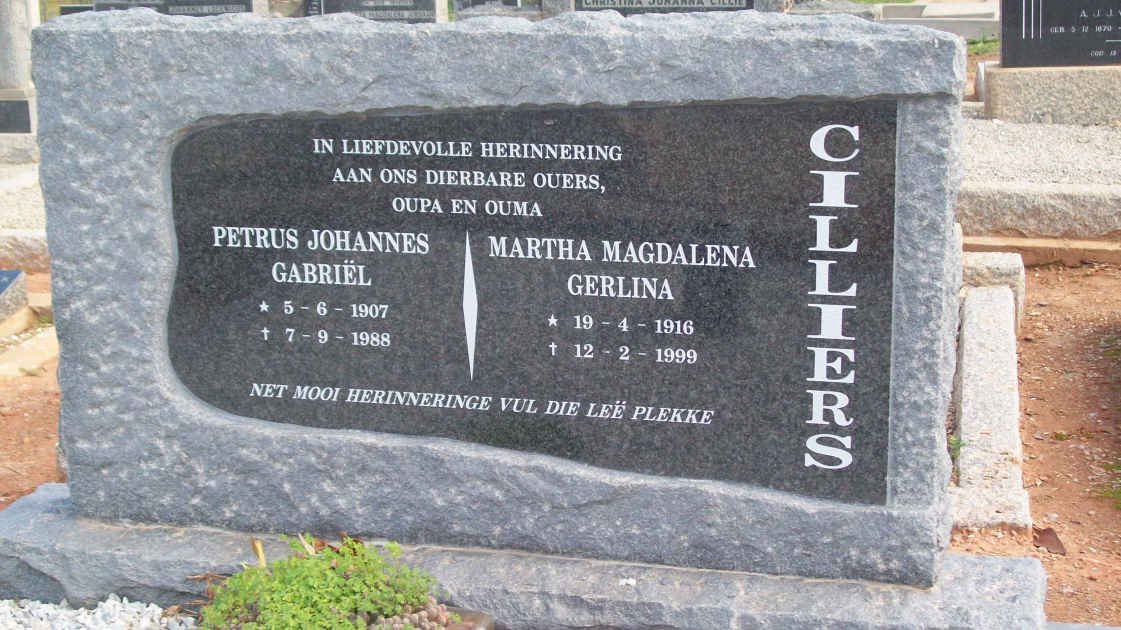 CILLIERS Petrus Johannes Gabriel 1907-1988 &amp; Martha Magdalena Gerlina 1916-1999