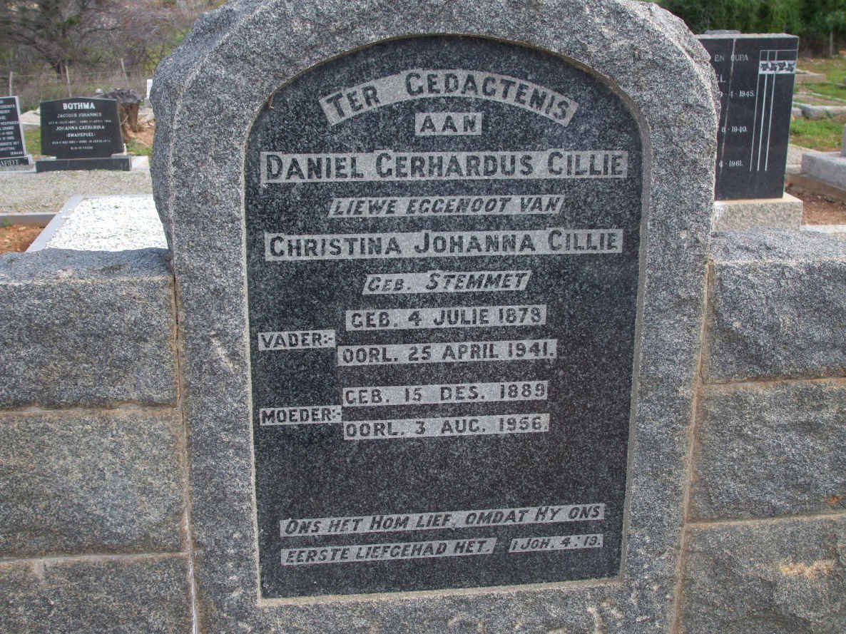 CILLIE Daniel Gerhardus 1878-1941 &amp; Christina Johanna STEMMET 1889-1956