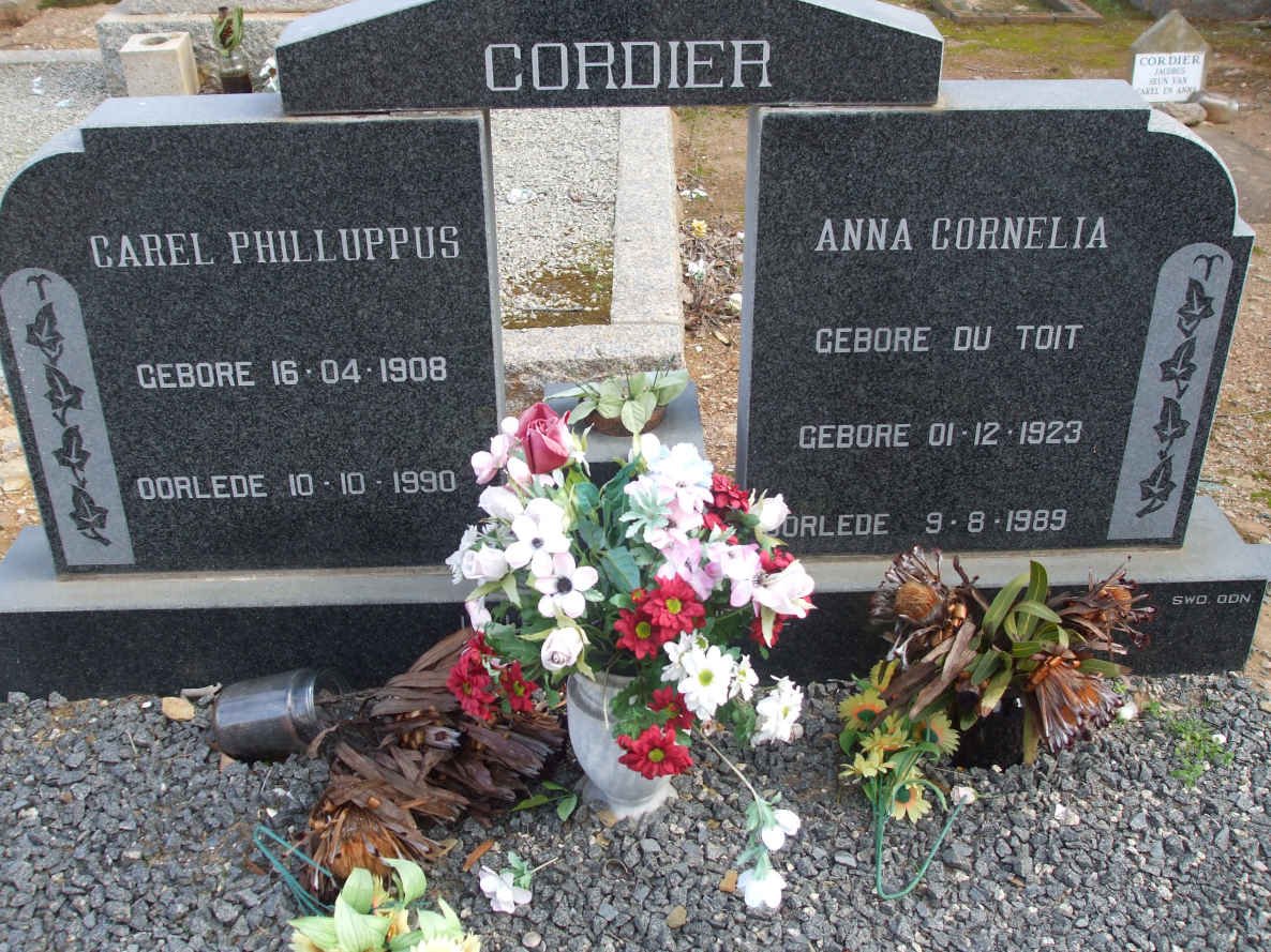 CORDIER Carel Philluppus 1908-1990 &amp; Anna Cornelia DU TOIT 1923-1989