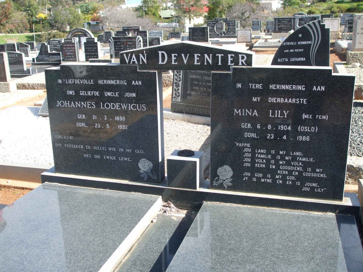 DEVENTER Johannes Lodewicus, van 1898-1992 &amp; Mina Lily FEIN 1904-1986