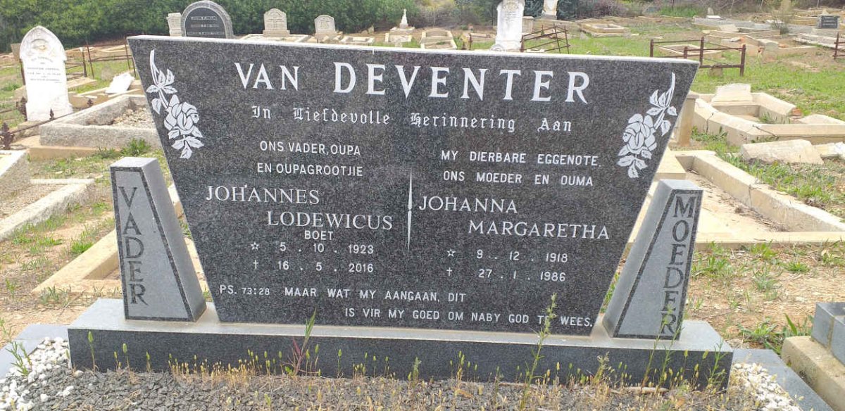 DEVENTER Johannes Lodewicus, van 1923-2016 &amp; Johanna Margaretha 1918-1986