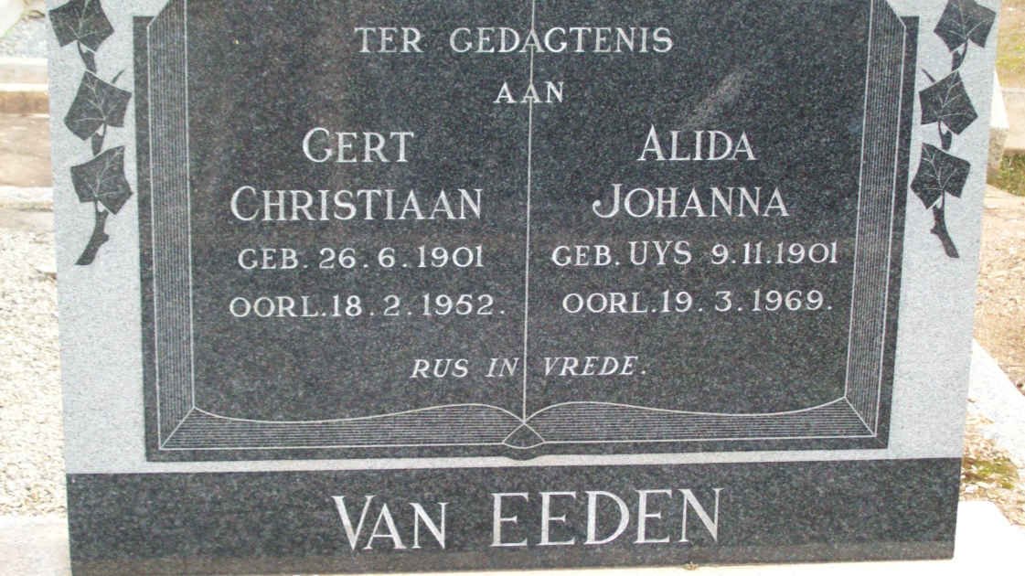 EEDEN Gert Christiaan 1901-1952 &amp; Alida Johanna UYS 1901-1969