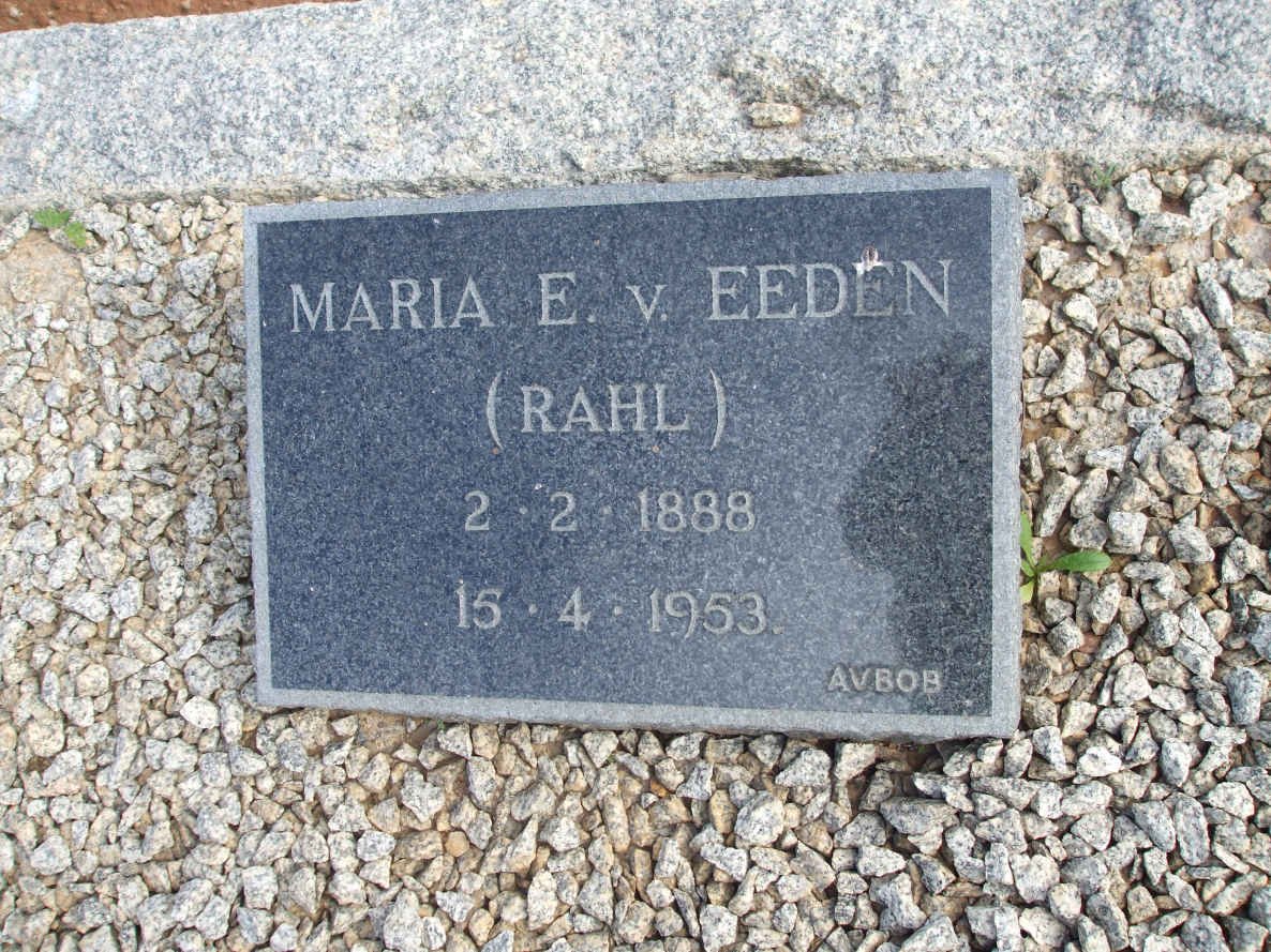 EEDEN Maria E., van nee RAHL 1888-1953