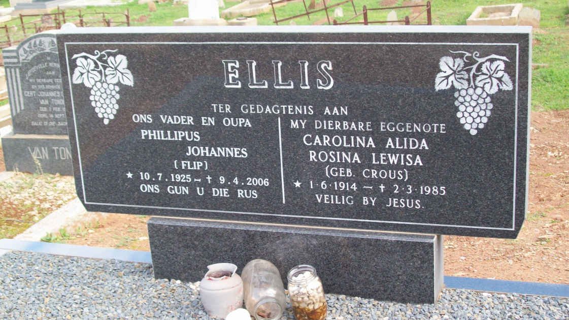 ELLIS Phillipus Johannes 1925-2006 &amp; Carolina Alida Rosina Lewisa CROUS 1914-1985