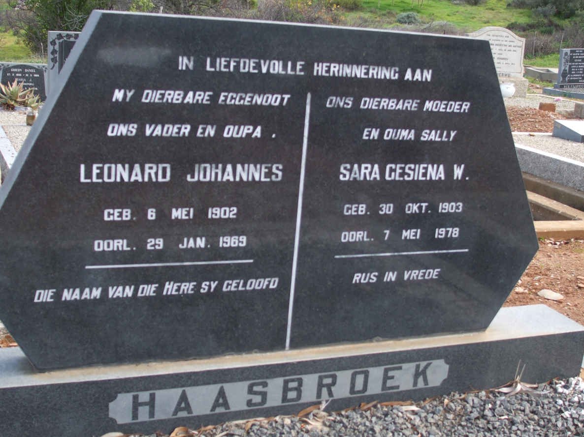 HAASBROEK Leonard Johannes 1902-1969 &amp; Sara Gesiena W. 1903-1978