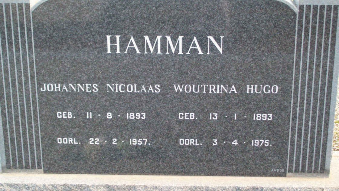 HAMMAN Johannes Nicolaas 1893-1957 &amp; Woutrina Hugo 1893-1975