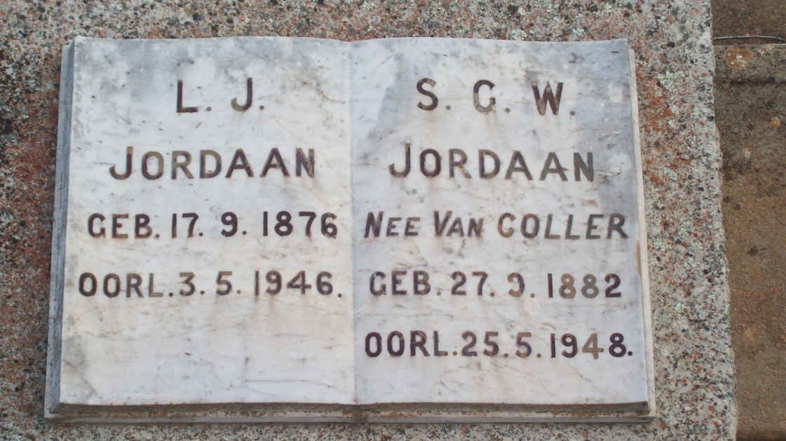 JORDAAN L.J. 1876-1946 &amp; S.G.W. VAN COLLER 1882-1948
