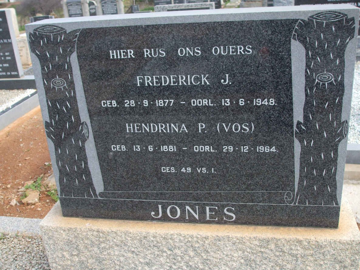 JONES Frederick J. 1877-1948 &amp; Hendrina P. VOS 1881-1964