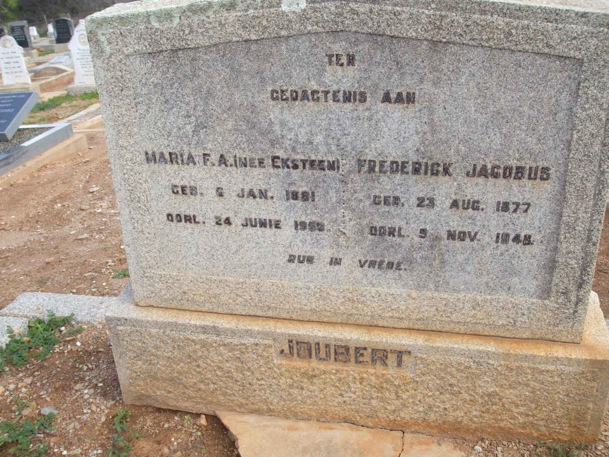 JOUBERT Frederick Jacobus 1877-1948 &amp; Maria F.A. EKSTEEN 1881-1958