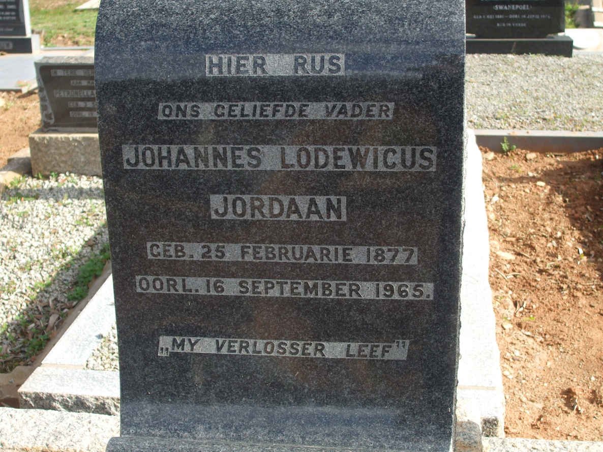 JORDAAN Johannes Lodewicus 1877-1965