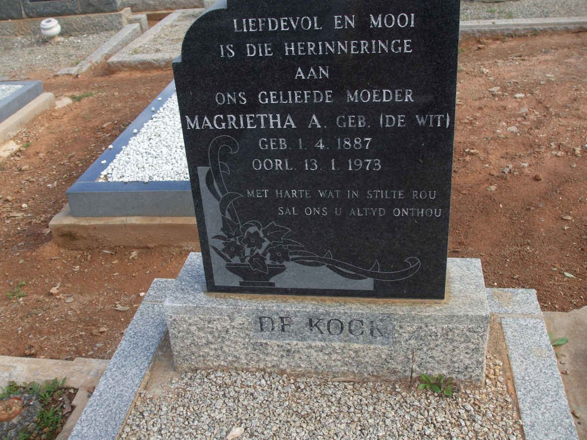 KOCK Magrietha A., de nee DE WIT 1887-1973