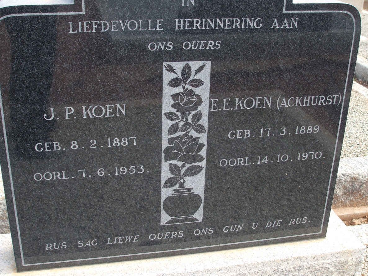KOEN J.P. 1887-1953 &amp; E.E. ACKHURST 1889-1970