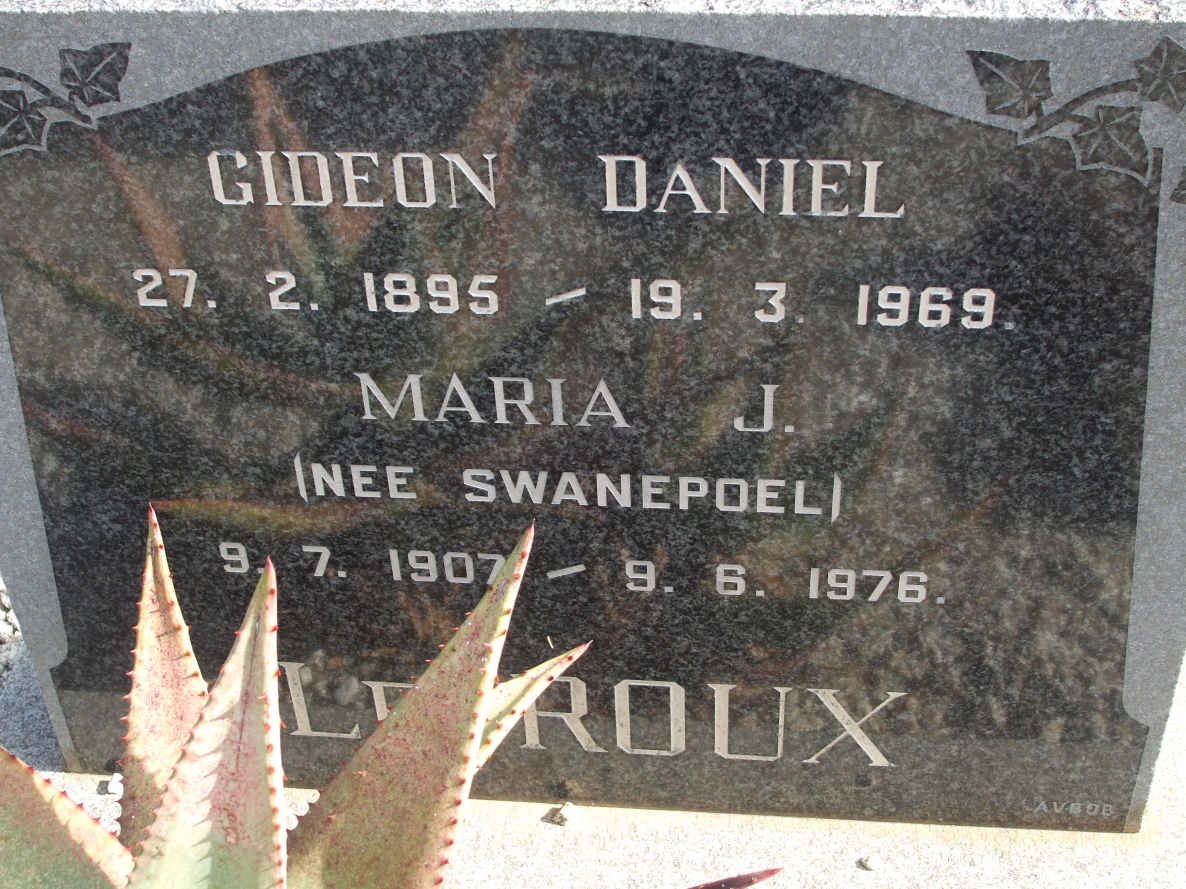 ROUX Gideon Daniel 1895-1969 &amp; Maria J. SWANEPOEL 1907-1976