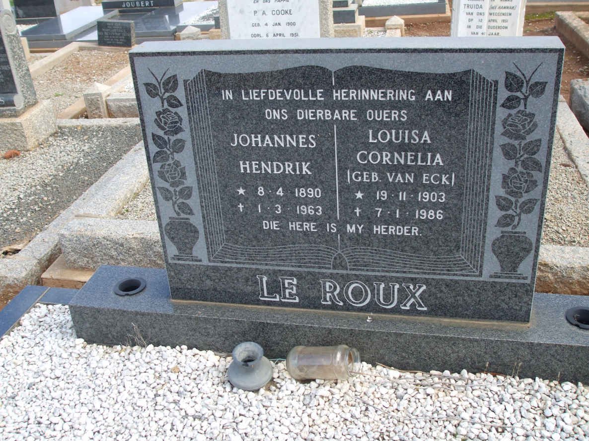 ROUX Johannes Hendrik, le 1890-1963 &amp; Louisa Cornelia VAN ECK 1903-1986