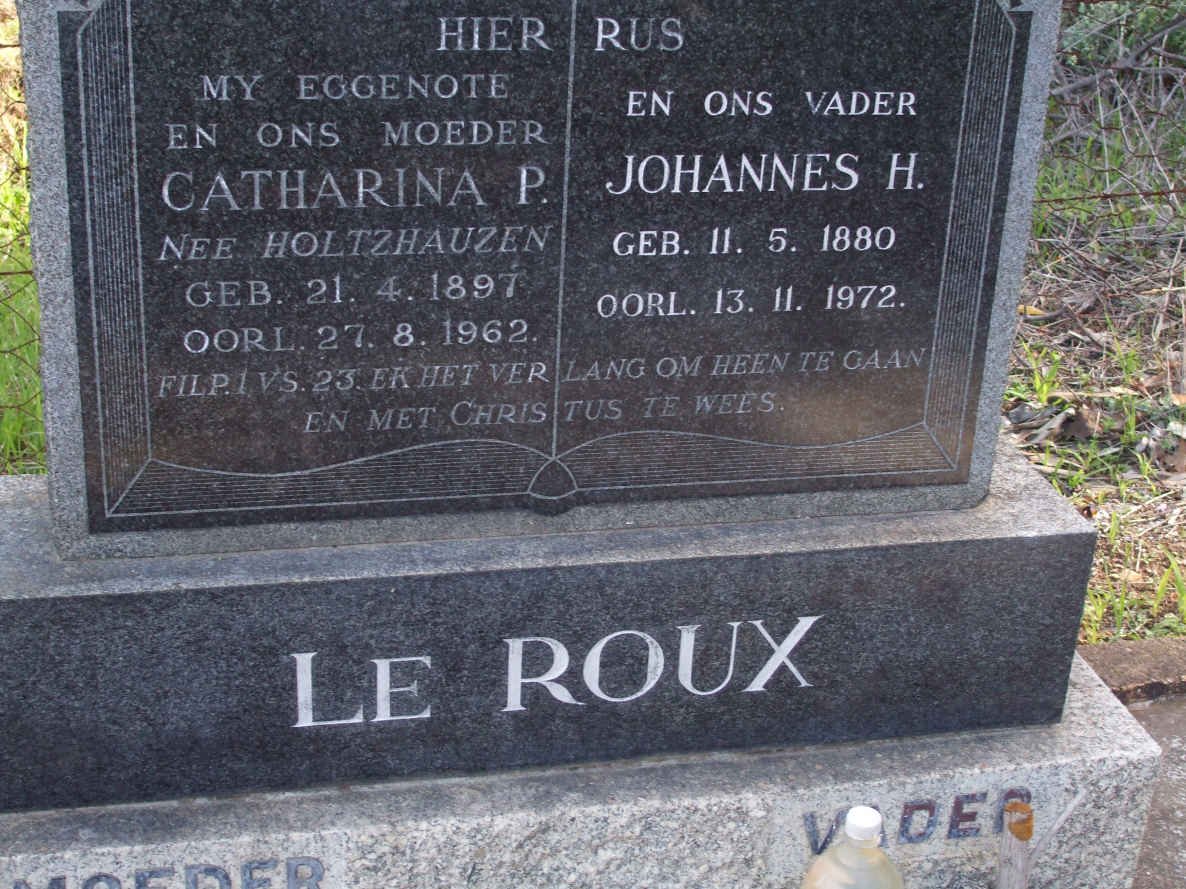 ROUX Johannes H., le 1880-1972 &amp; Catharina P. HOLTZHAUZEN 1897-1962