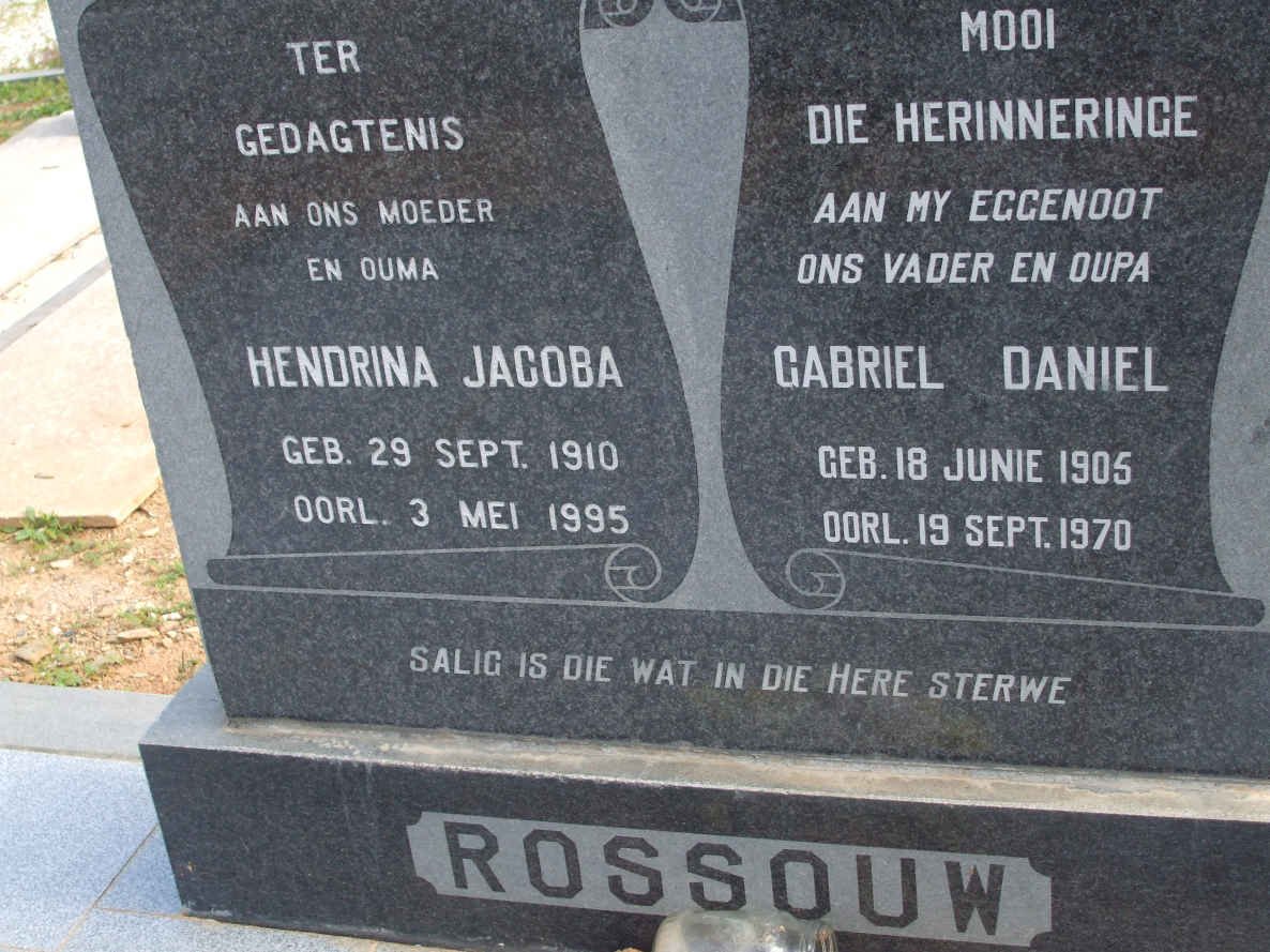 ROSSOUW Gabriel Daniel 1905-1970 &amp; Hendrina Jacoba 1910-1995